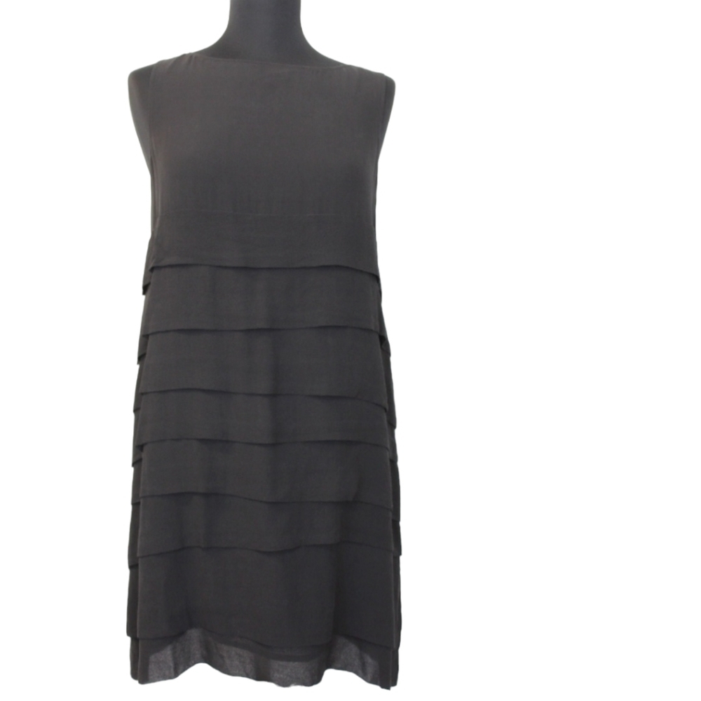 Kookai Black 100% Silk Ruffle Layered Tiered Sleeveless Shift Dress (Size 38)